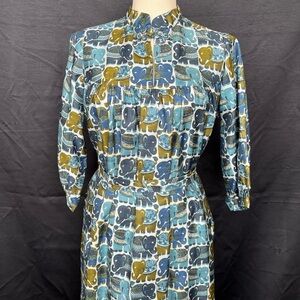 Vintage Betty Thai Silk Elephant Print Maxi Dress Belted